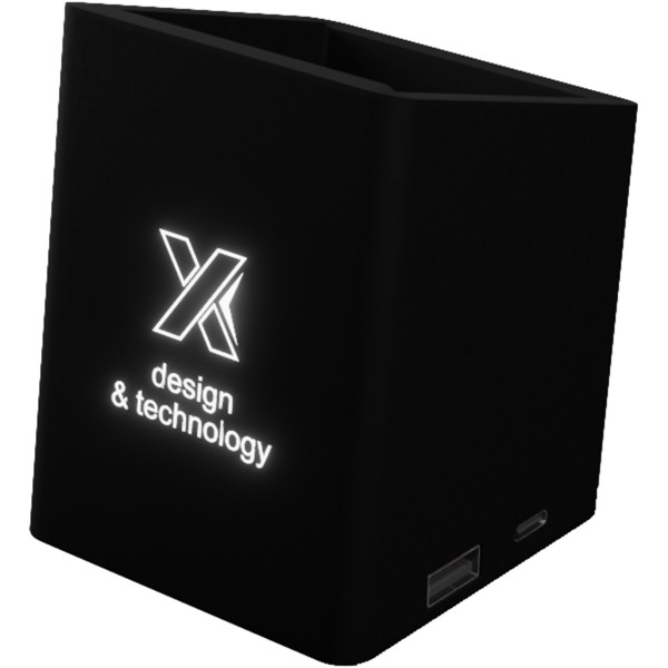 SCX.design O11 antibacterial light-up logo pencil holder with dual USB output