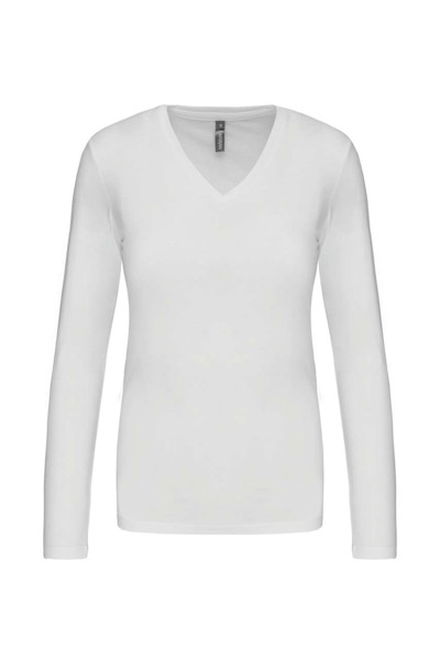 Ladies' Long-Sleeved V-Neck T-Shirt - White / L