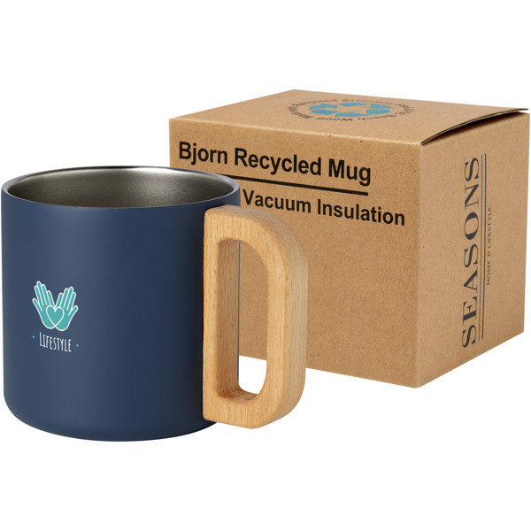 Tasse Bjorn de 360 ml en acier inoxydable recyclé certifiée RCS avec isolation sous vide et couche de cuivre - Bleu foncé