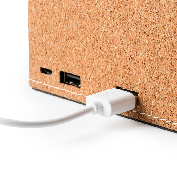 Portalápices cargador inalámbrico personalizado de corcho natural 10W con 2 puertos USB