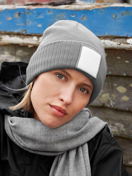 Appliqué Patch Beanie - Ash / White