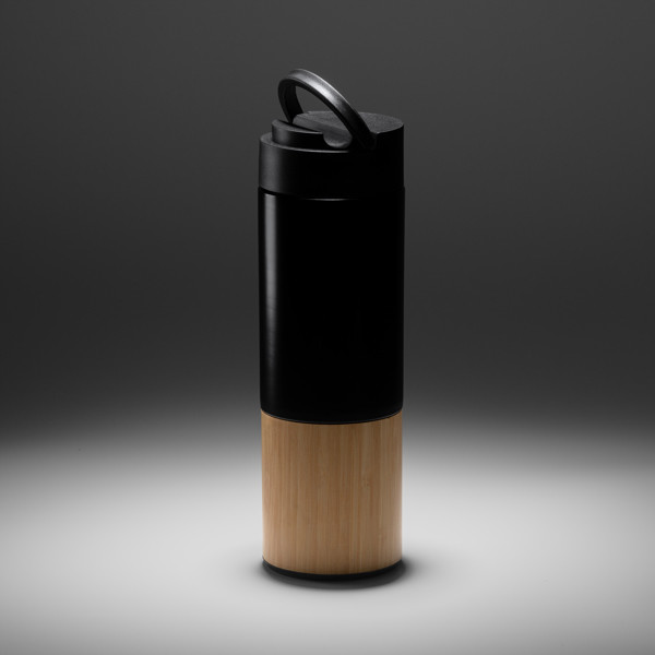 Personalized double-wall stainless steel thermal bottle with bamboo detail 450 ml