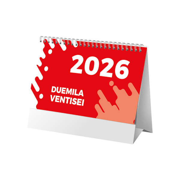 Calendario 2026 Da Tavolo Mensile Bicolore, 13 Fogli Su Carta Patinata Opaca - Rosso