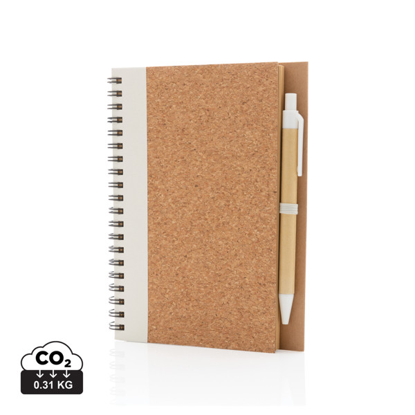 Cork spiral notebook with pen - White