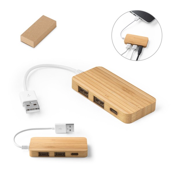MOSER. HUB se 2 porty USB-A a 1 portem USB-C z bambusu