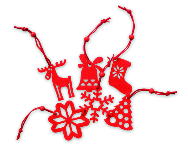 Set of 6 felt tree hangers Rouge