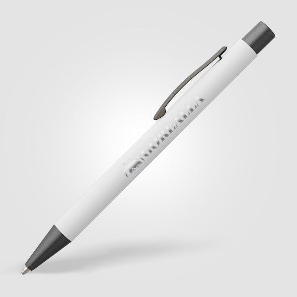 Stylo Bowie Softy en aluminium recyclé - Blanc / Laser