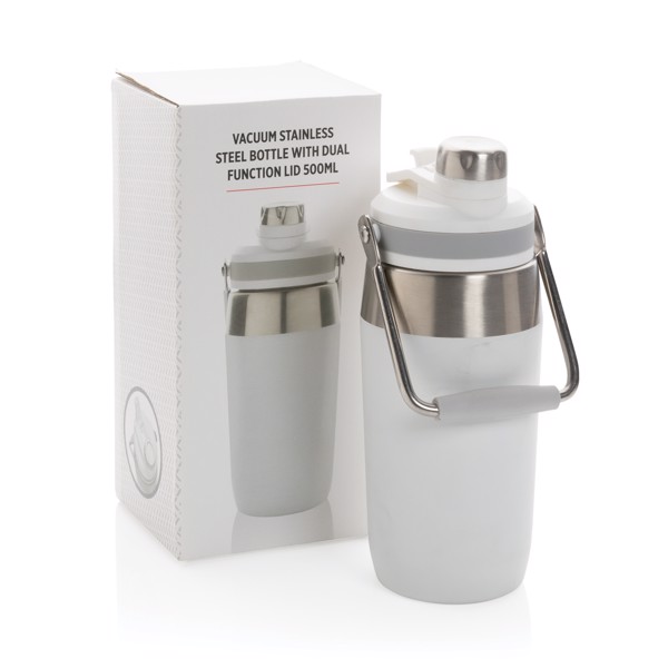 Vacuum stainless steel dual function lid bottle 500ml - White