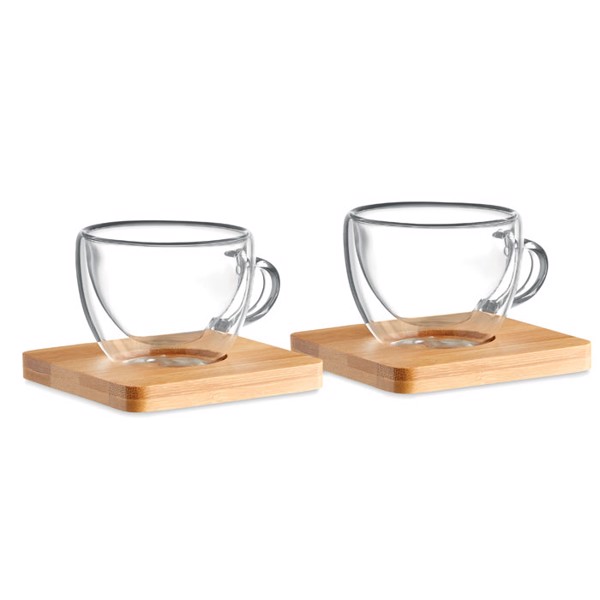 Espresso glass set Belize, 60 ml, bamboo saucers