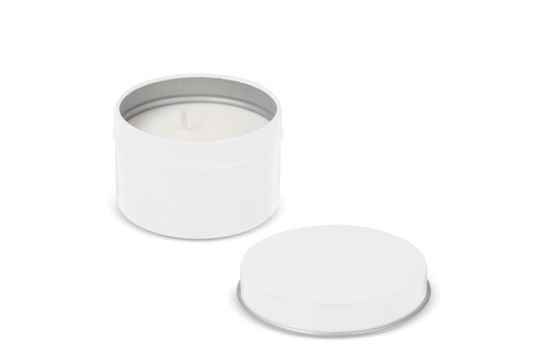 Kirtan scented plant based candle in large recycled tin - White