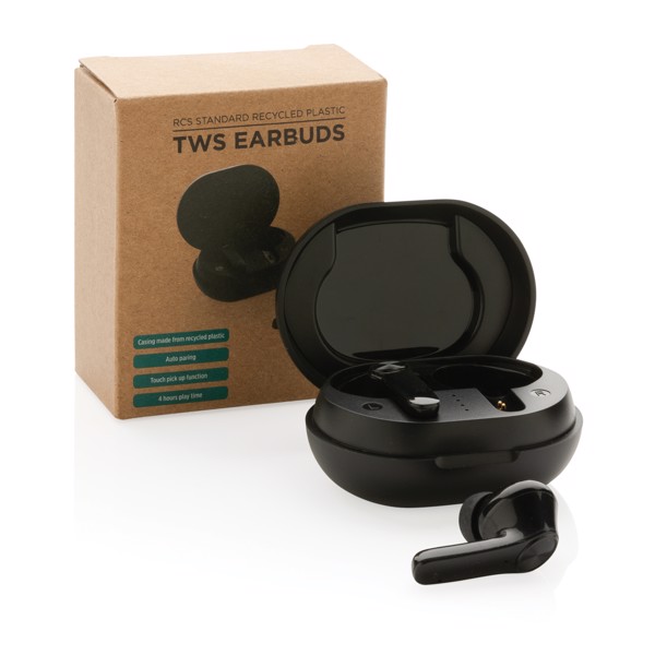 RCS standard recycled plastic TWS earbuds - Black