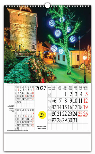 Zidni kalendar s rotacijskim krugom – Zagrebačke razglednice