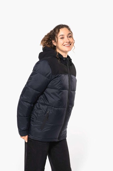 Unisex Bi-Tone Padded Jacket With Hood - Wet Sand / Black / M