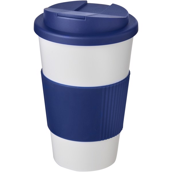 Gobelet isolant Americano® 350ml avec bandeau antidérapant et couvercle anti-fuite - Blanc / Bleu