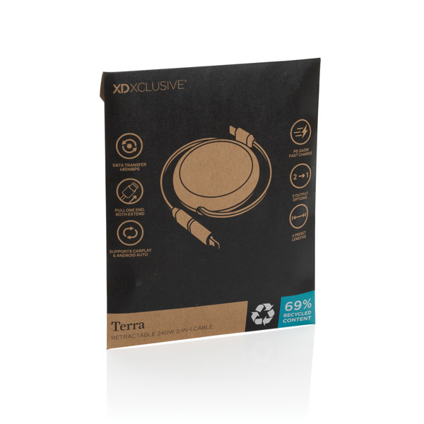 Terra RCS recyklovaný hliníkový zasúvateľný 240W 2-v-1 kábel