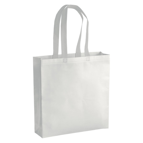 Laminated, Heat-Sealed 100 G/M2 Non-Woven Fabric Shopping Bag With Gusset And Long Handles - White