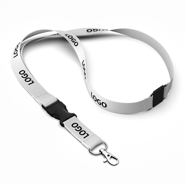 Detachable Organic Cotton screenprint lanyard - 20mm width / Metal carabiner / Safety breakaway