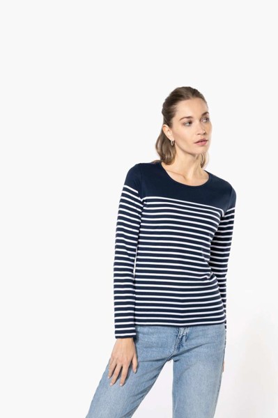 Ladies’ Long-Sleeved Breton Stripe Top - S