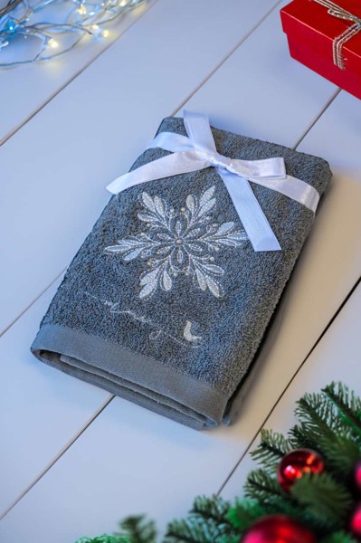 Olima Christmas Towel - Snowflake - Grey