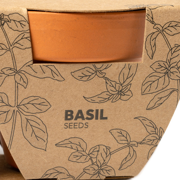 Set de maceteros personalizados con semillas de perejil y albahaca