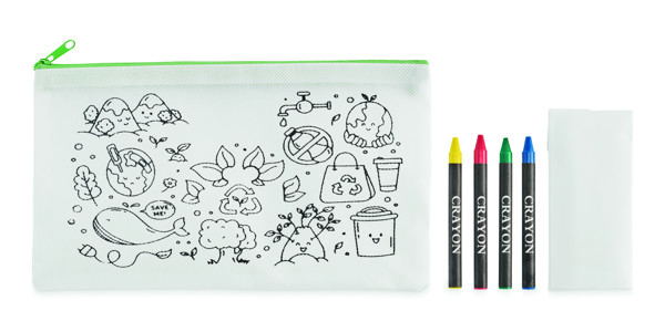 Pencil case with 4 crayons - Lime