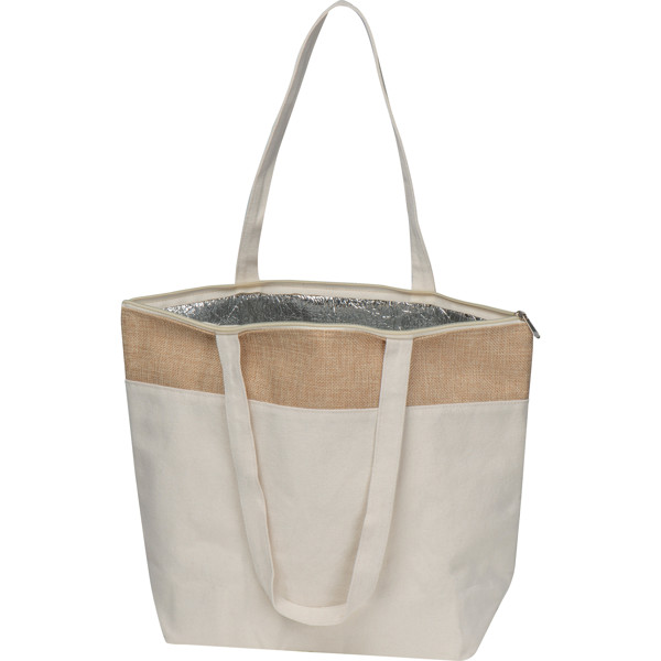 Cooler bag made of 200g cotton and laminated jute CARMELA - Beige