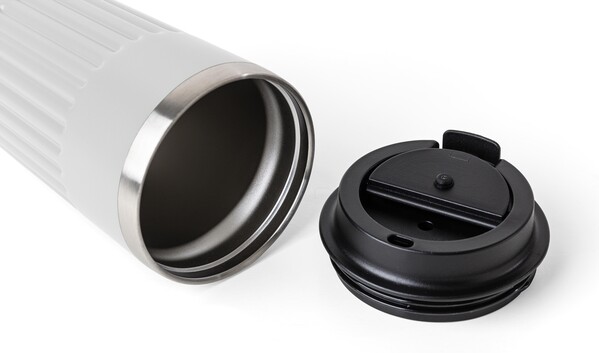 Recycled stainless steel travel mug (400 ml) Chiara - White
