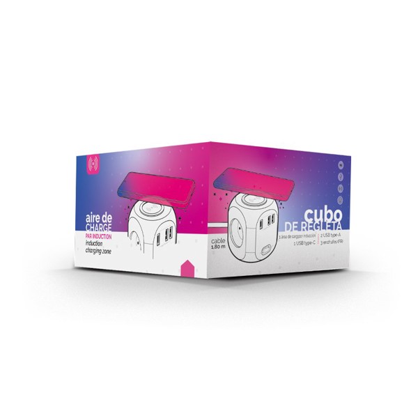 MULTIPRISE CUBE AVEC CHARGEUR PAR INDUCTION ET RALLONGE
