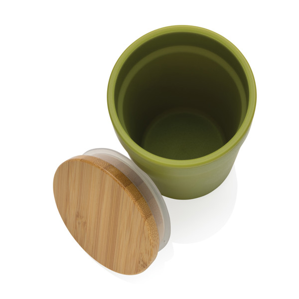 Mug 300ml en PP recyclé GRS avec couvercle en bambou - Vert