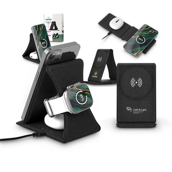 CHARGEUR INDUCTION 3 EN 1 ET SUPPORT PLIABLE EN rPET