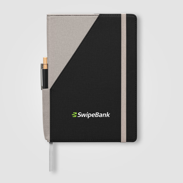 Xanadu Recycled PU Two-Tone Refillable Pen Set Notebook - A5 - Black / 4 Colour inkjet