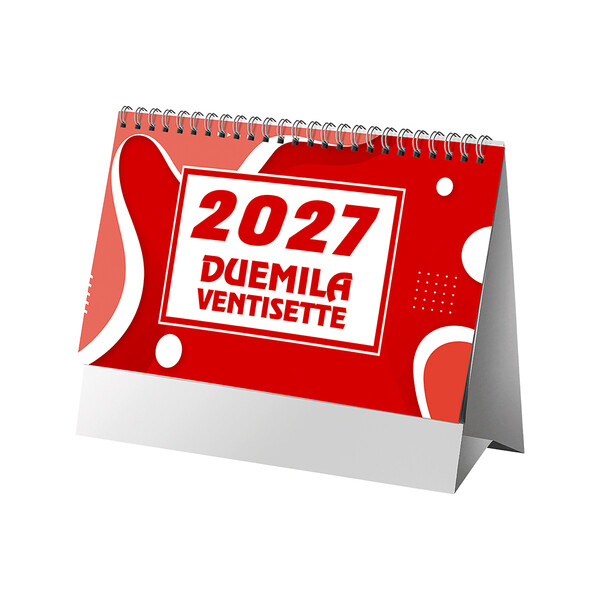 Calendario 2027 Da Tavolo Mensile Bicolore, 13 Fogli Su Carta Patinata Opaca - Rosso