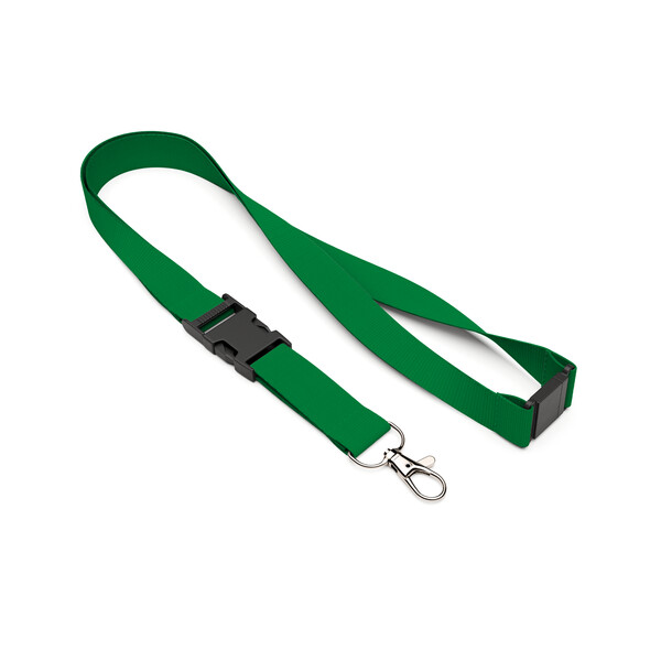Detachable polyester pantone matched screenprint lanyard - Classic Green / 20mm width / Metal carabiner / Safety breakaway