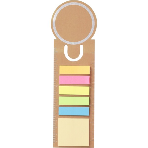 Memo holder, sticky notes, bookmark, notebook, ruler - brown