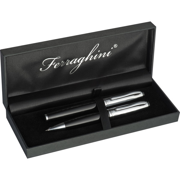 Ferraghini writing set with a ball pen and a rollerball pen ANASTAZJA - Black