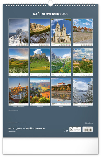 Notique Nástenný Kalendár Naše Slovensko 2027, 33 x 46 cm