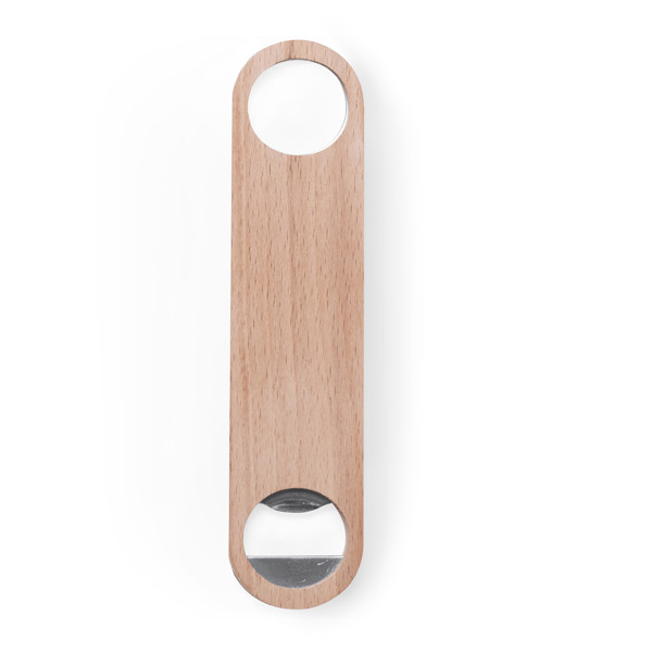 Abridor personalizado de madera con colgador y interior de acero inoxidable
