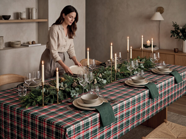 Chequer cotton tablecloth set Santable