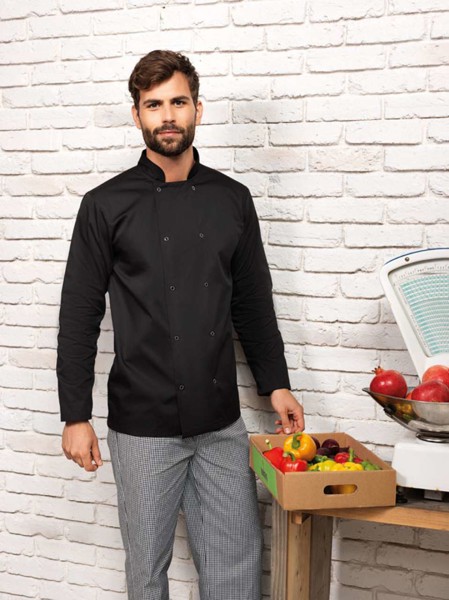 Chef's Long Sleeve Stud Jacket - White / XS