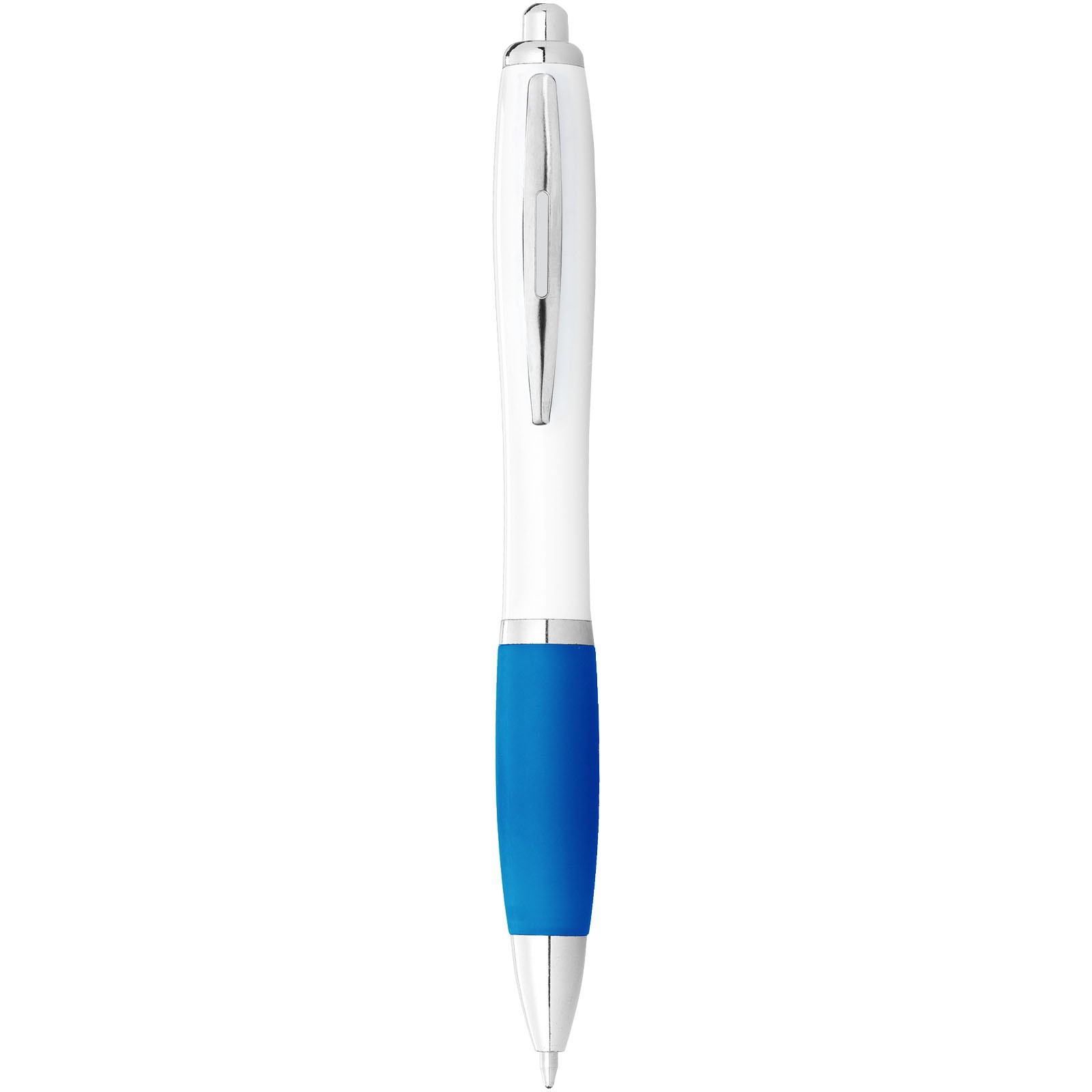 Bílé kuličkové pero Nash s barevným úchopem - Bílá / Tyrkysová