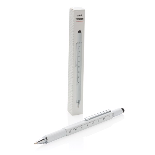 Xd Collection multifunction pen, brass, 7cm ruler - White