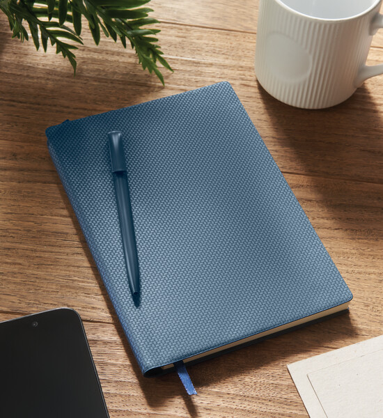Cahier A5 en PU avec stylo Nota - Bleu Marine