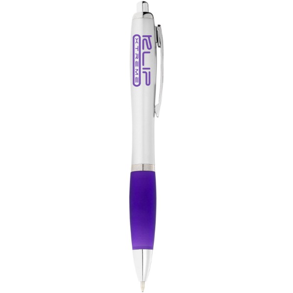 Nash ballpoint pen with silver barrel and coloured grip - Purple / Silver