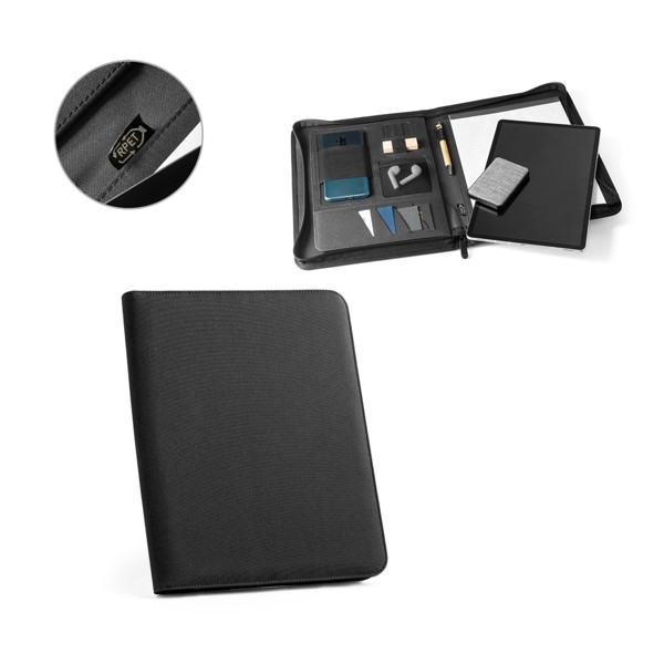 EMERGE FOLDER. Složka A4 z materiálu recyklovaného polyesteru (100% rPET) 300D se zipem - Modrá