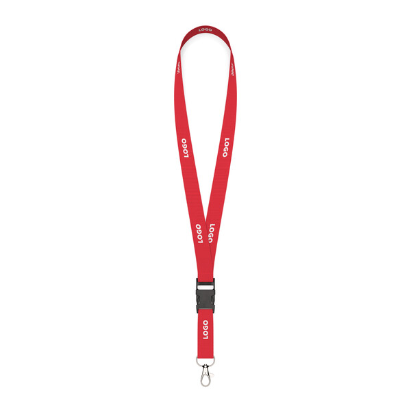 Abnehmbares Polyester-Lanyard mit Pantone Siebdruck - Hellrot / 20mm Breite / Metallkarabiner