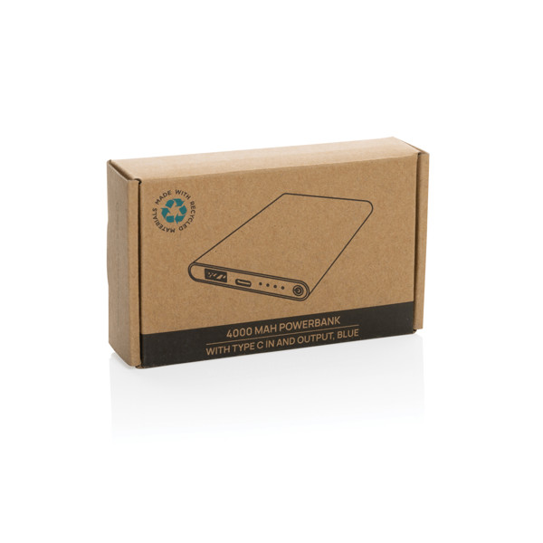 Powerbank 4000mAh en plastique recyclé/aluminium RCS - Bleu
