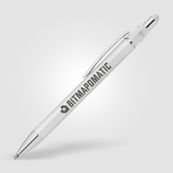 Orbit Spinner Chrome Metal Pen w/ Stylus - White / Laser