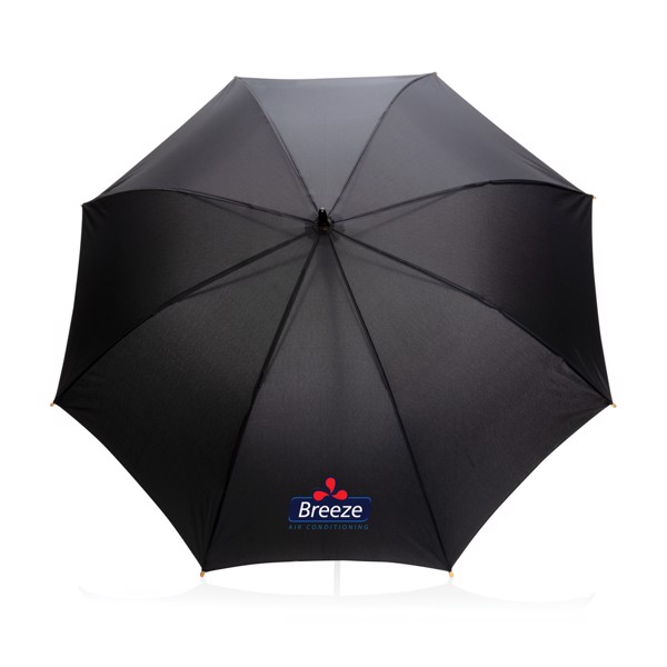 Impact Aware™ RPET dežnik, bambus, avto. odpiranje, 117 cm -Črna