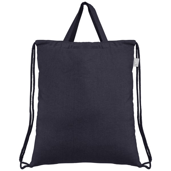 Palma - Rucksack & Tragetasche mit Kordelzug aus recycelter Baumwolle (140 g/m²) - Marineblau / Siebdruck