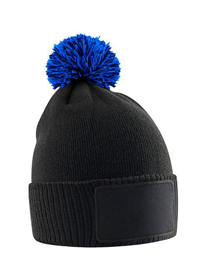 Kids Snowstar Patch Beanie - Black / Bright Royal / One Size